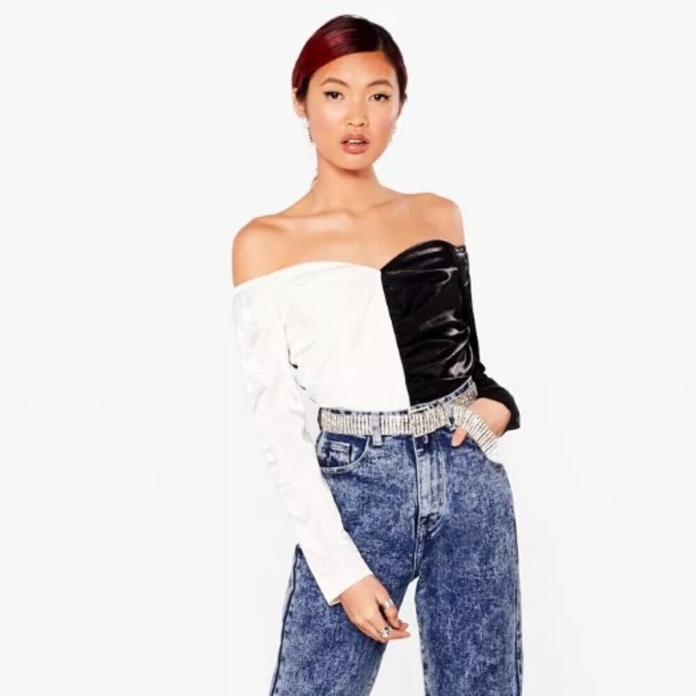 Nasty Gal The Half Of It Off-The-Shoulder Two-Tone Top